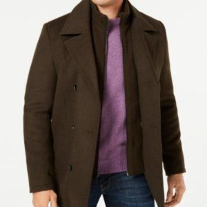 Kenneth Cole Men's Big & Tall Double Breasted Pea Coat with Bib